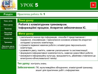 Робота з клавіатурним тренажером. Інформаційні процеси. Апаратне забезпечення ІС. (Урок 5)