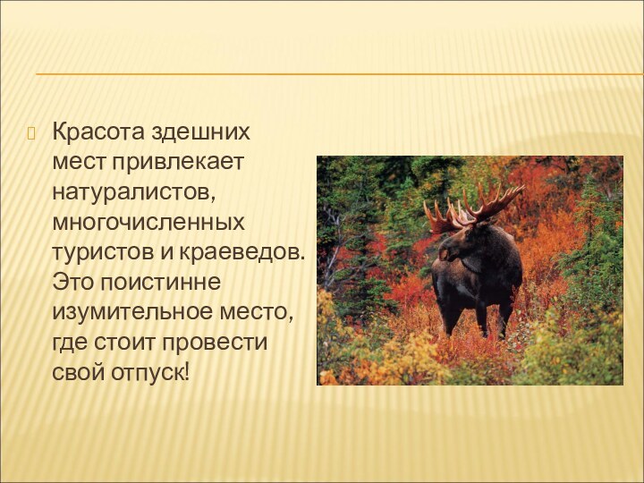 Красота здешних мест привлекает натуралистов, многочисленных туристов и краеведов.  Это поистинне