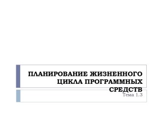 Планирование жизненного цикла программных средств. (Лекция 1.3)