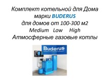 Комплект котельной для Дома марки BUDERUS для домов от 100-300 м2 Medium Low High. Атмосферные газовые котлы