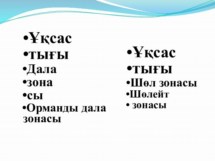 ҰқсастығыДалазонасыОрманды дала зонасыҰқсастығыШөл зонасыШөлейт зонасы