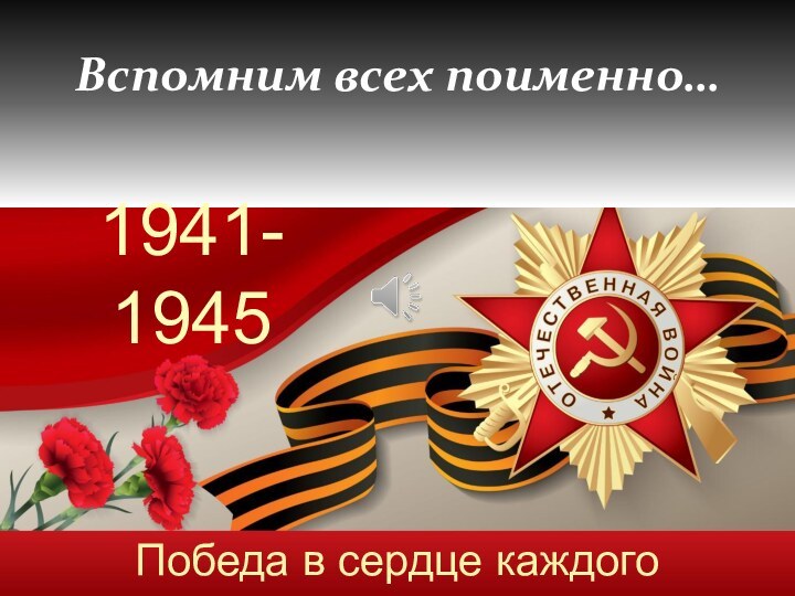 Вспомним всех поименно…Победа в сердце каждого1941-1945