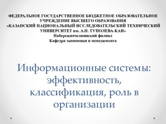 Информационные системы: эффективность, классификация, роль в организации