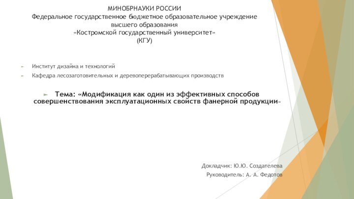 МИНОБРНАУКИ РОССИИ Федеральное государственное бюджетное образовательное учреждение высшего образования «Костромской государственный университет»