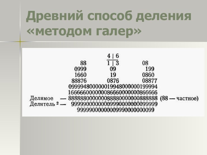 Древний способ деления «методом галер»