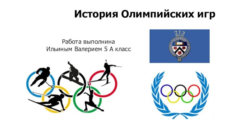 Работа выполнина Ильиным Валерием 5 А классИстория Олимпийских игр