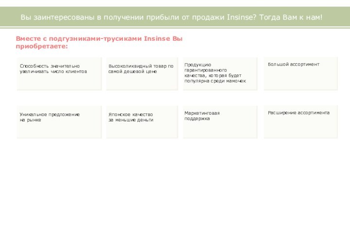 Вы заинтересованы в получении прибыли от продажи Insinse? Тогда Вам к нам!Способность