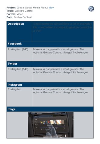 Project: Global Social Media Plan // May Topic: Gesture Control Format: video Date: flexible Content