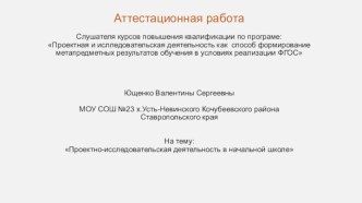 Аттестационная работа. Проектно-исследовательская деятельность в начальной школе