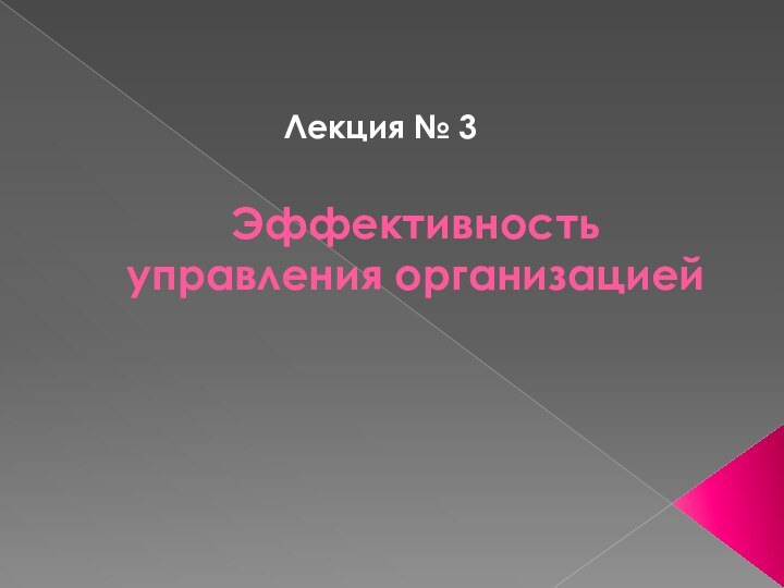 Эффективность управления организациейЛекция № 3