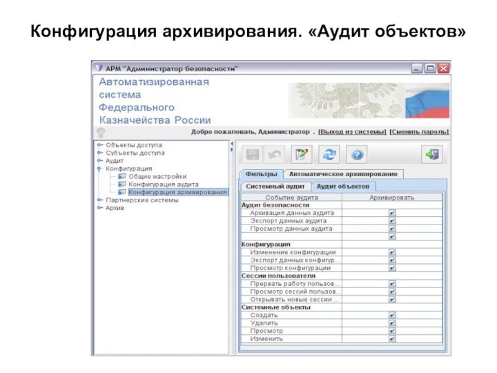 Конфигурация архивирования. «Аудит объектов»