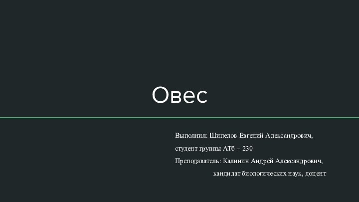 ОвесВыполнил: Шипелов Евгений Александрович, студент группы АТб – 230Преподаватель: Калинин Андрей Александрович,