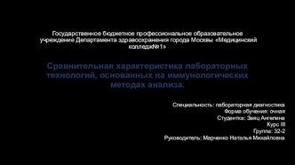 Характеристика лабораторных технологий, основанных на иммунологических методах анализа