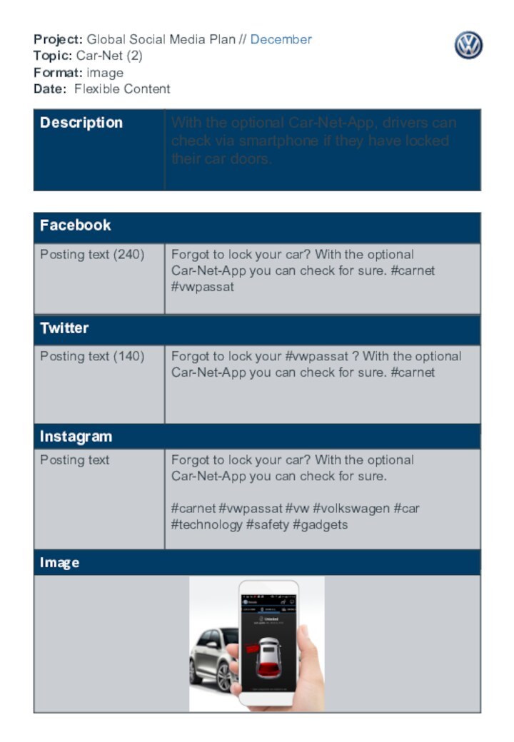 Project: Global Social Media Plan // December Topic: Car-Net (2) Format: image Date: Flexible Content