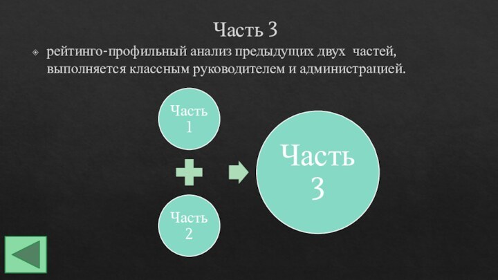 Часть 3рейтинго-профильный анализ предыдущих двух частей, выполняется классным руководителем и администрацией.