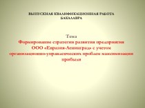 Формирование стратегии развития ООО Евразия-Ленинград с учетом организационно-управленческих проблем максимизации прибыли