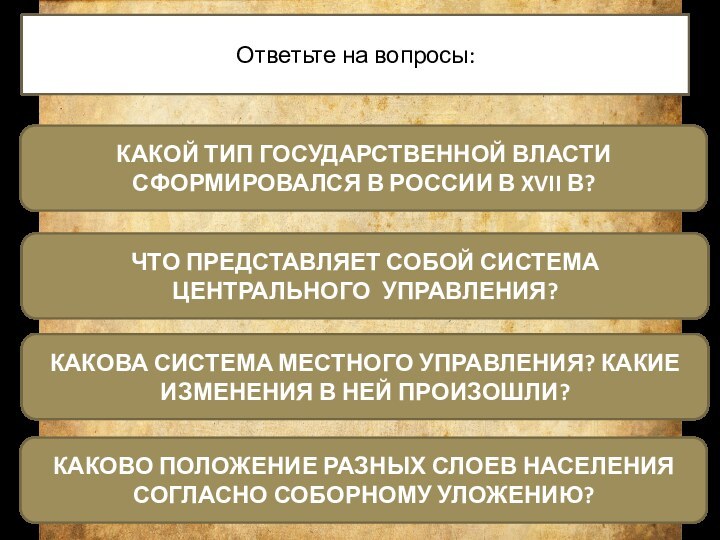 КАКОЙ ТИП ГОСУДАРСТВЕННОЙ ВЛАСТИ СФОРМИРОВАЛСЯ В РОССИИ В XVII В?ЧТО ПРЕДСТАВЛЯЕТ СОБОЙ