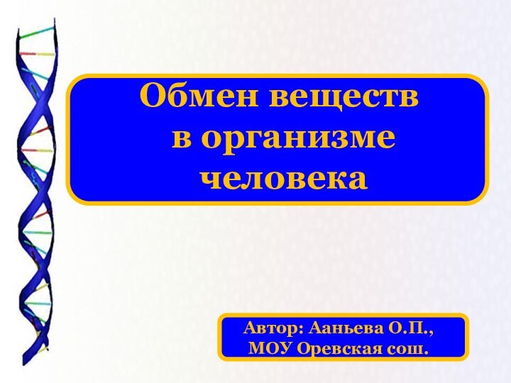 Обмен веществ в организме человекаАвтор: Ааньева О.П., МОУ Оревская сош.