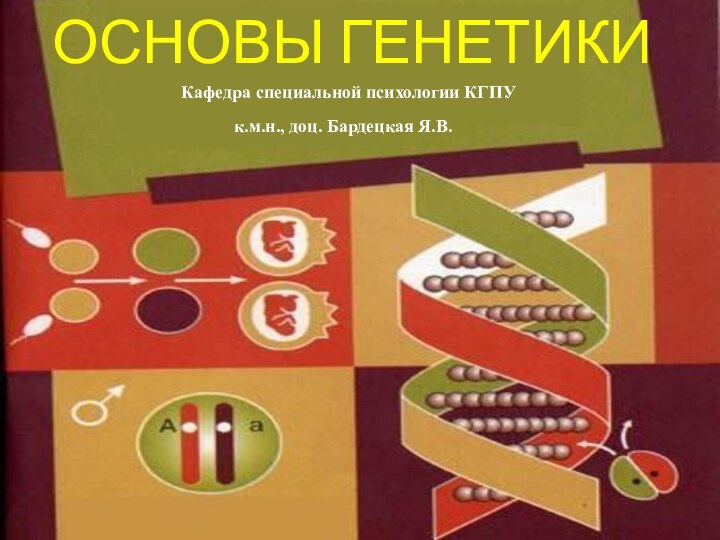 ОСНОВЫ ГЕНЕТИКИКафедра специальной психологии КГПУк.м.н., доц. Бардецкая Я.В.