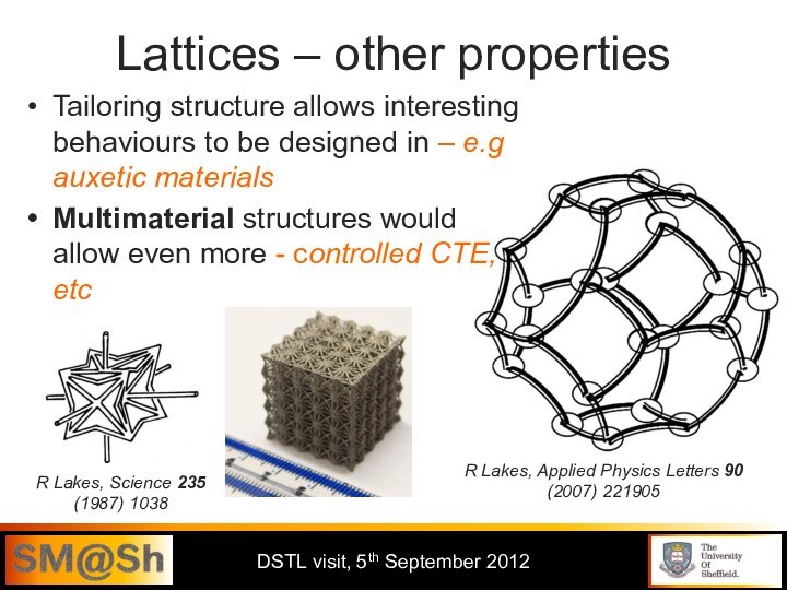 Lattices – other propertiesTailoring structure allows interesting behaviours to be designed in