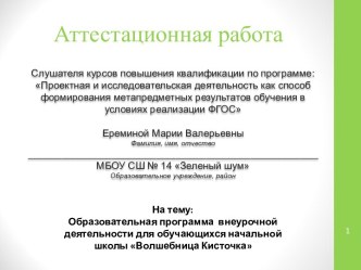 Аттестационная работа. Образовательная программа внеурочной деятельности для обучающихся начальной школы Волшебница Кисточка