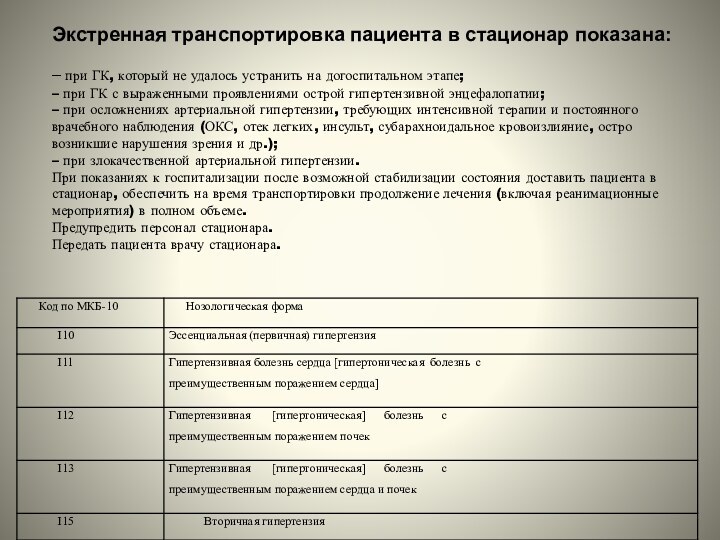 Экстренная транспортировка пациента в стационар показана:	– при ГК, который не удалось устранить