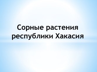 Сорные растения республики Хакасия