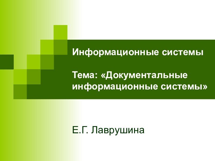 Информационные системы  Тема: «Документальные информационные системы»Е.Г. Лаврушина