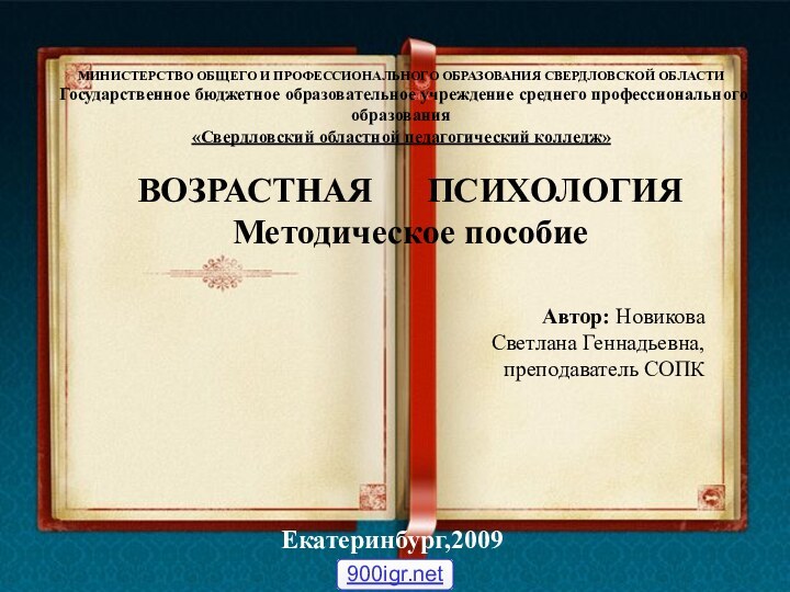 МИНИСТЕРСТВО ОБЩЕГО И ПРОФЕССИОНАЛЬНОГО ОБРАЗОВАНИЯ СВЕРДЛОВСКОЙ ОБЛАСТИ Государственное бюджетное образовательное учреждение среднего