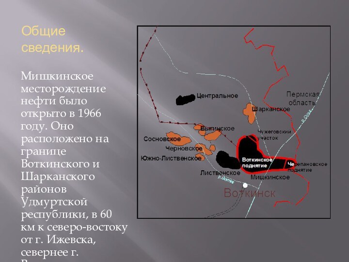 Общие сведения.  Мишкинское месторождение нефти было открыто в 1966 году. Оно расположено