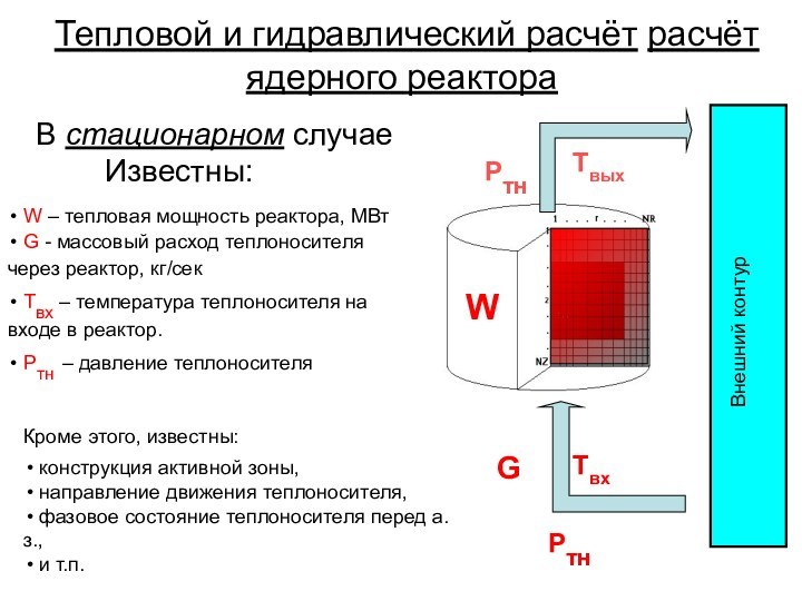 Тепловой и гидравлический расчёт расчёт ядерного реактораВ стационарном случае