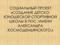 Социальный проект Создание детско-юношеской спортивной школы в посёлке имени Александра Космодемьянского