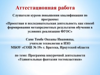 Аттестационная работа. Программа внеурочной деятельности Удивительные фантазии тестопластики. Лепка из солёного теста