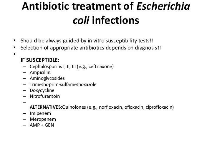 Antibiotic treatment of Escherichia coli infections Should be always guided by in vitro susceptibility