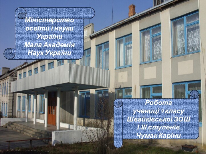 Роботаучениці 9 класуШвайківської ЗОШ І-ІІІ ступенівЧумак КаріниМіністерство освіти і науки УкраїниМала Академія Наук України