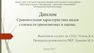 Сравнительная характеристика видов стоимости, применяемых в оценке