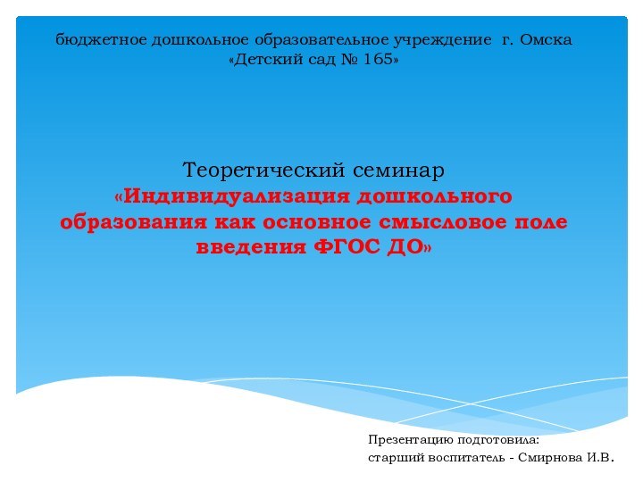 бюджетное дошкольное образовательное учреждение г. Омска «Детский сад № 165» Теоретический семинар«Индивидуализация