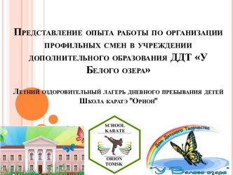 Представление опыта работы по организации профильных смен в учреждении дополнительного образования ДДТ У Белого озера