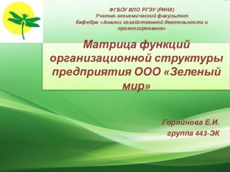 Матрица функций организационной структуры предприятия ООО Зеленый мир