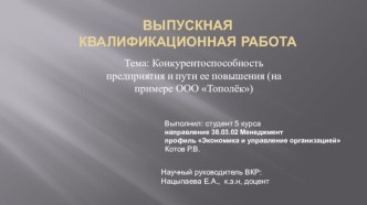 Конкурентоспособность предприятия и пути ее повышения (на примере ООО Тополёк)