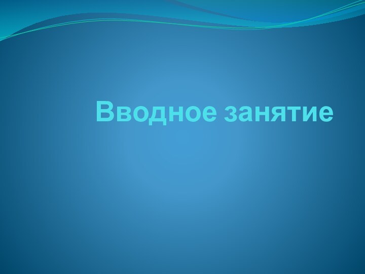 Вводное занятие