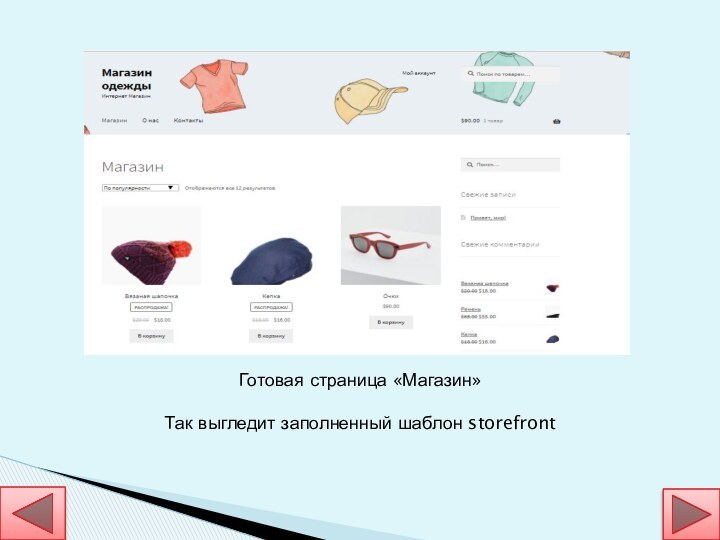 Готовая страница «Магазин»Так выгледит заполненный шаблон storefront