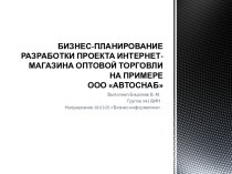 Бизнес-планирование разработки проекта интернет-магазина оптовой торговли на примере ООО Автоснаб