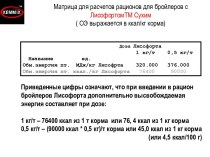 Матрица для расчетов рационов для бройлеров с ЛисофортомТМ Сухим