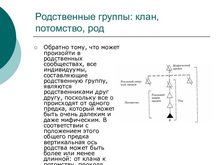 Родственные группы: клан, потомство, род Обратно тому, что может произойти в родственных