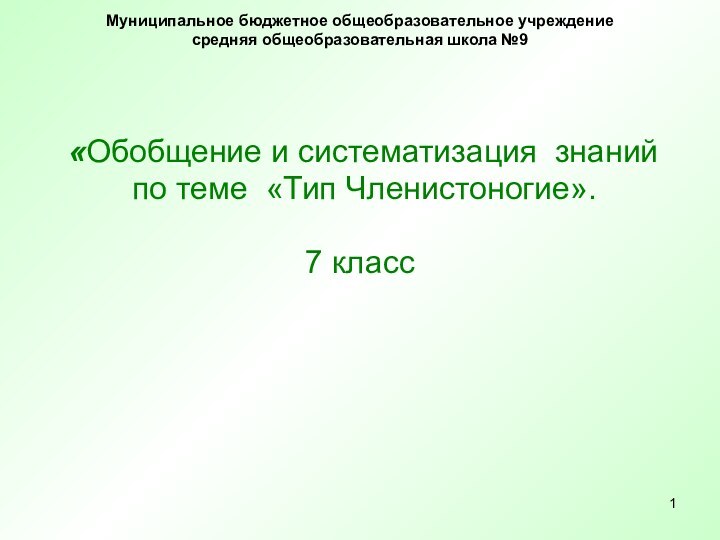 Муниципальное бюджетное общеобразовательное учреждение средняя общеобразовательная школа №9 «Обобщение и систематизация знаний