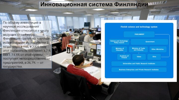 Инновационная система ФинляндииПо объёму инвестиций в научные исследования Финляндия относится к числу