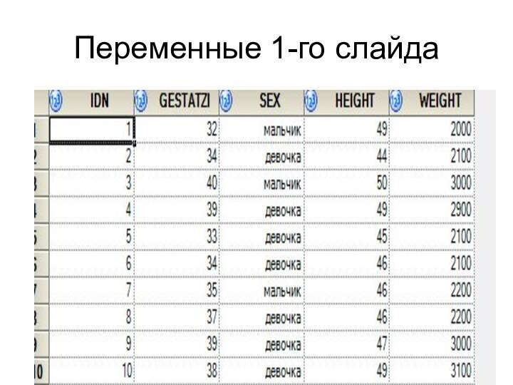 Переменные 1-го слайда