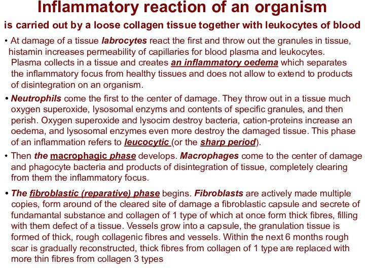 Inflammatory reaction of an organism  is carried out by a loose