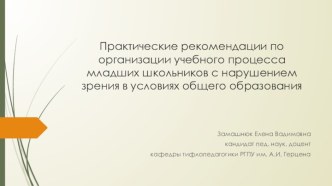 Практические рекомендации по организации учебного процесса младших школьников c нарушением зрения в условиях общего образования